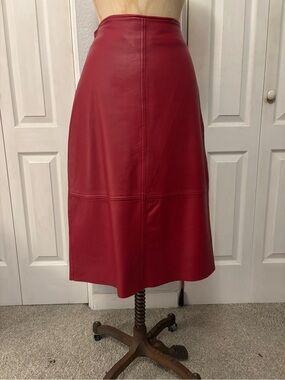 Vintage 90’s Minimalist Deep Red 100% Leather Skirt Size 8